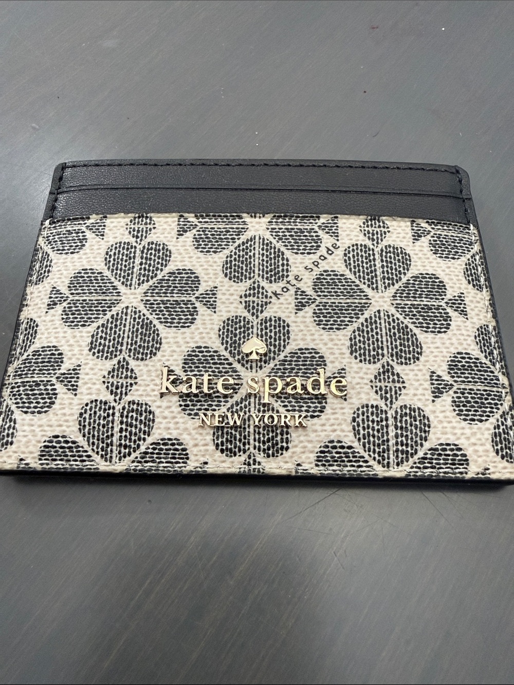Kate Spade Black & Cream Floral Logo Card Holder